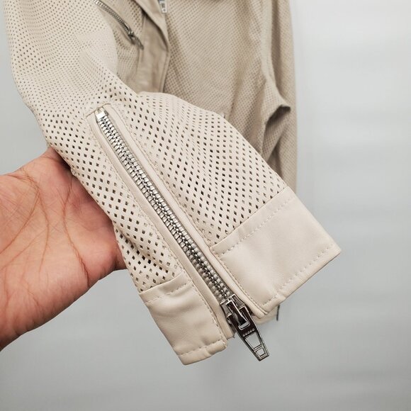 Blank NYC Imelda Cream Perforated Vegan Leather Moto Jacket Women Size XL NWT - Picture 3 of 11